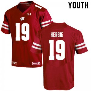 Youth Wisconsin Badgers NCAA #19 Nick Herbig Red Authentic Under Armour Stitched College Football Jersey PH31L01BW